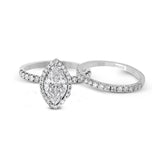 Marquise-cut Halo Engagement Ring & Matching Wedding Band in 18k Gold with Diamonds