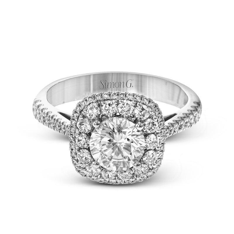 Round-Cut Double-Halo Engagement Ring In 18k Gold With Diamonds