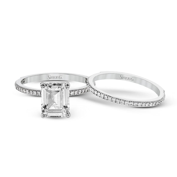Emerald-cut Engagement Ring & Matching Wedding Band in 18k Gold with Diamonds