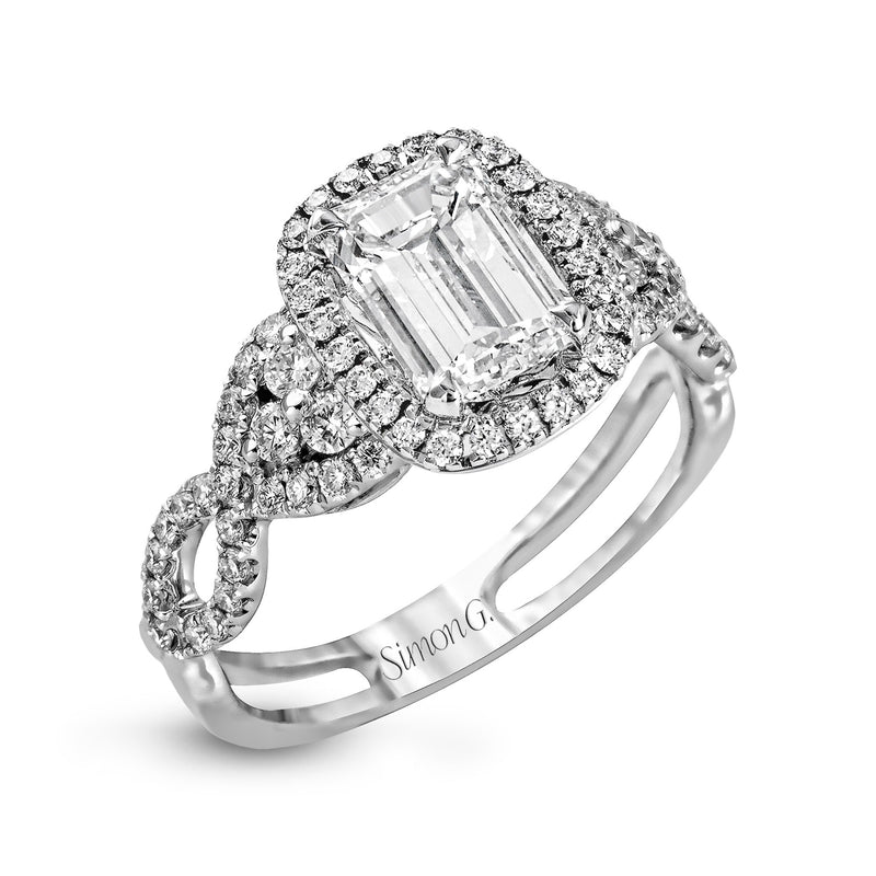 Emerald-Cut Halo Engagement Ring In 18k Gold With Diamonds