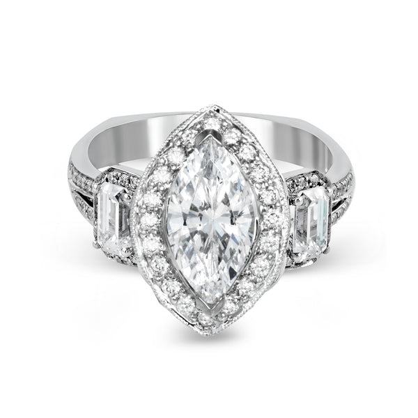 Marquise-Cut Three-Stone Halo Engagement Ring In 18k Gold With Diamonds