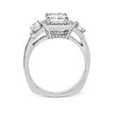 Emerald-Cut Three-Stone Halo Engagement Ring In 18k Gold With Diamonds