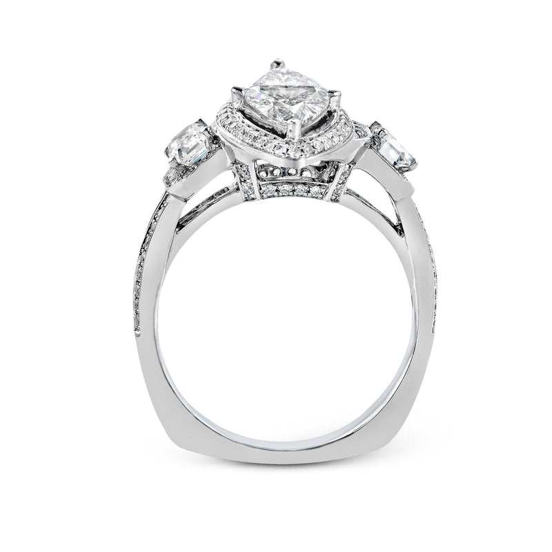 Marquise-Cut Three-Stone Halo Engagement Ring In 18k Gold With Diamonds