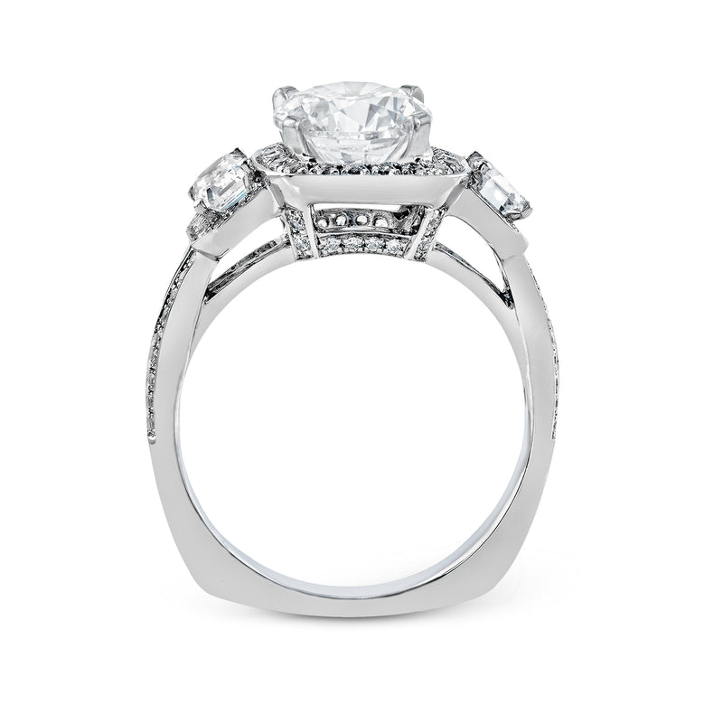 Oval-Cut Three-Stone Halo Engagement Ring In 18k Gold With Diamonds