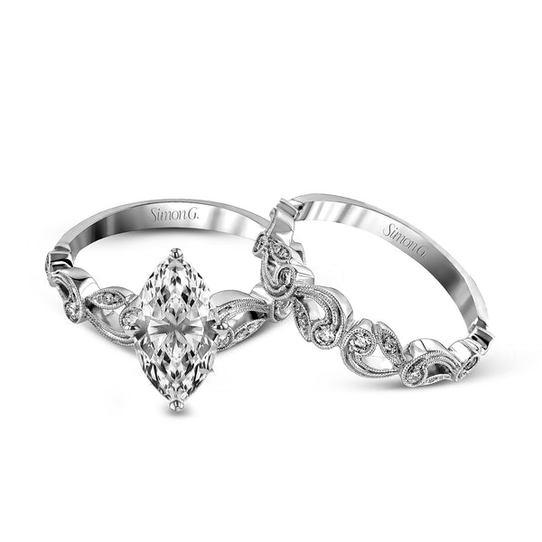 Marquise-cut Trellis Engagement Ring & Matching Wedding Band in 18k Gold with Diamonds