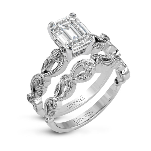 Emerald-cut Trellis Engagement Ring & Matching Wedding Band in 18k Gold with Diamonds